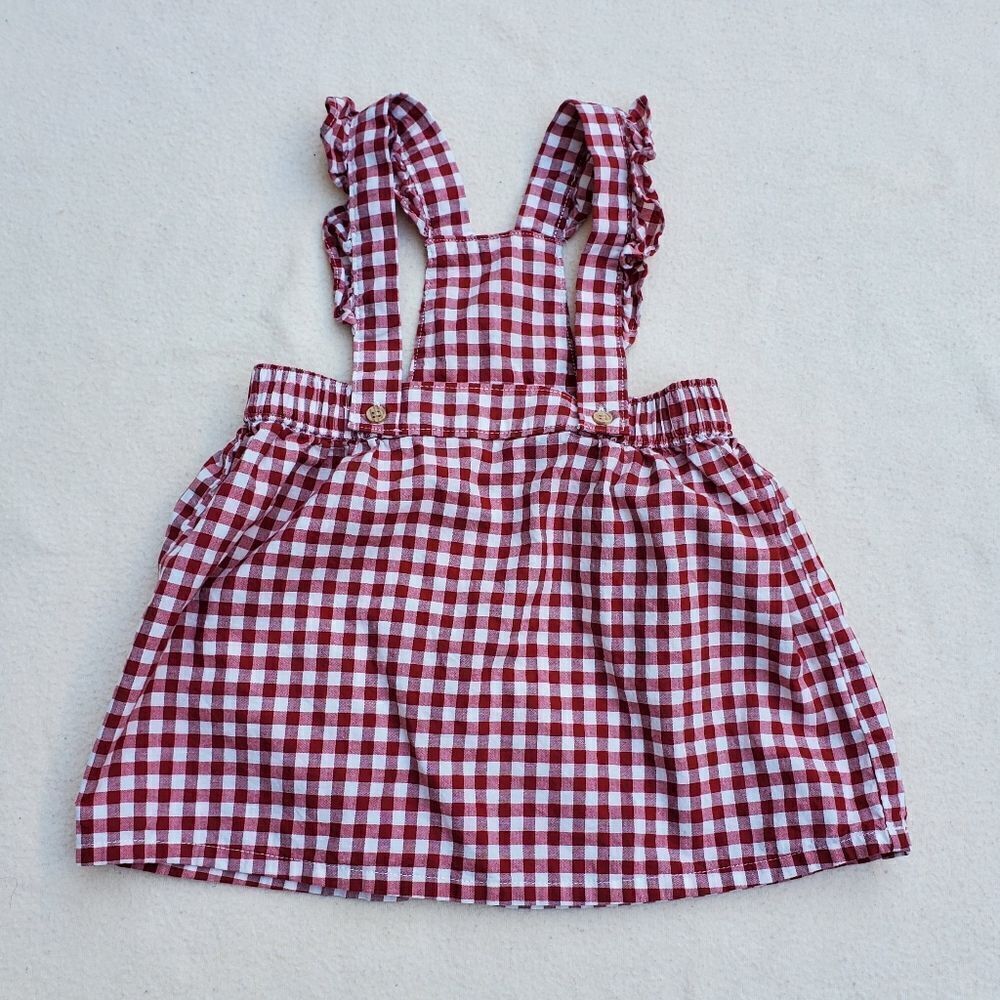 H&M Red and White Gingham Overalls Dress Size 12 Months